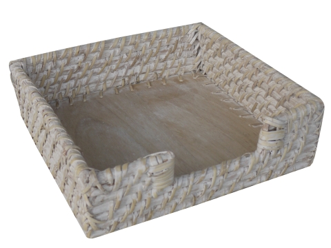 Square rattan napkin holder with wooden bottom